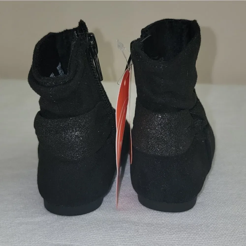 New Wonder Nation Black Side Zip Slouch Baby Girl Shimmer Boots Size 3 (3-6 mo)